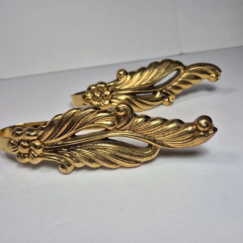 Curtain Tie Backs Set 2 Solid Brass Leaf Leaves Flower Wall Hooks India 5.5 In